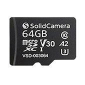 SD-003064 (microSDカード for Viewla)  読み書き速度が非常に速く、高耐久！  約2週間録画可能（商品画質初期設定256Kbpsの場合） ※録画の目安（容量64GB）   カメラ本体の側面に microSDカードを挿し込みます。